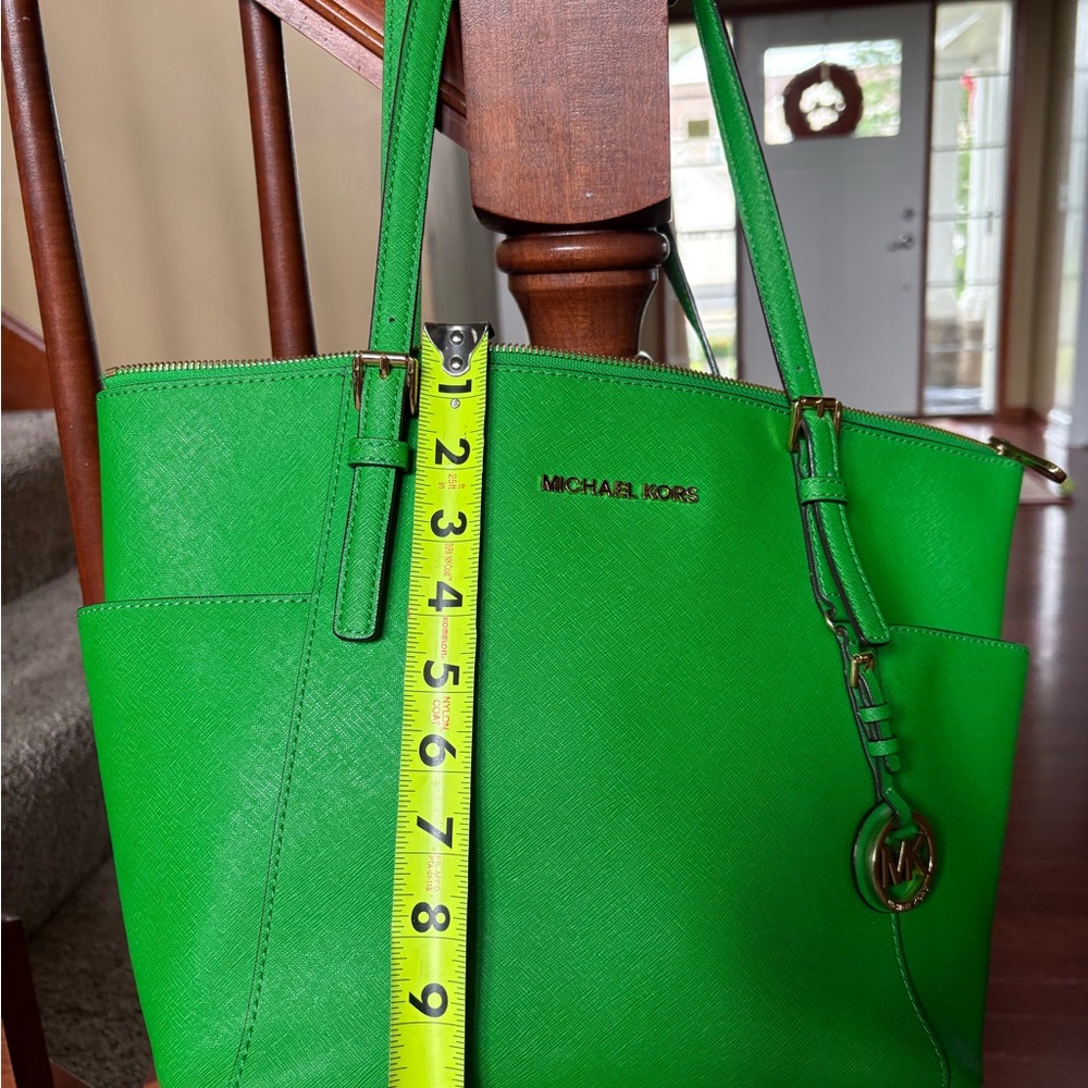 Michael Kors Green Structured Tote with Gold Accents